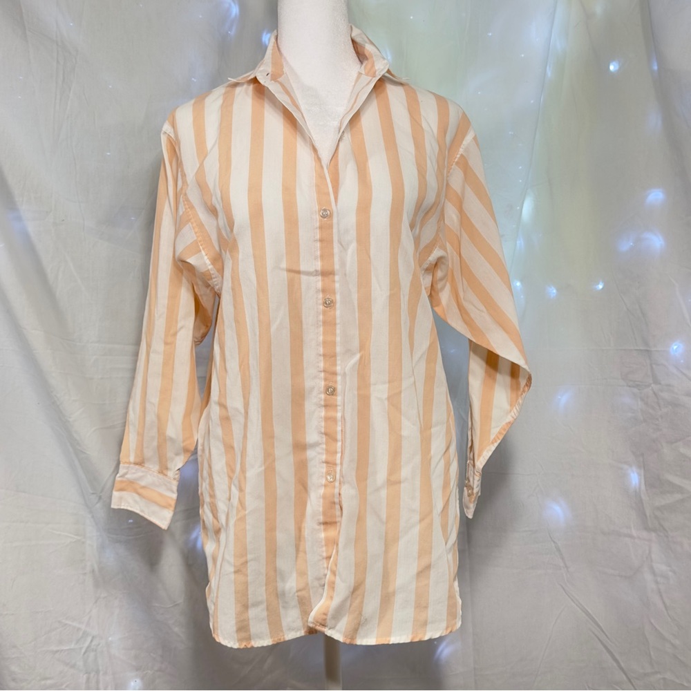 Mr. Witt USA long sleeve button down, peach and white striped shirt.